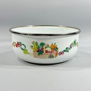 VTG Kobe Kitchen Enamelware Bowl White Fruit Veggie Basket Cottagecore Japan 6.5